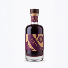 A 200ml bottle of Elder Berry liqueur with a dark purple and gold label, set against a clean white background.